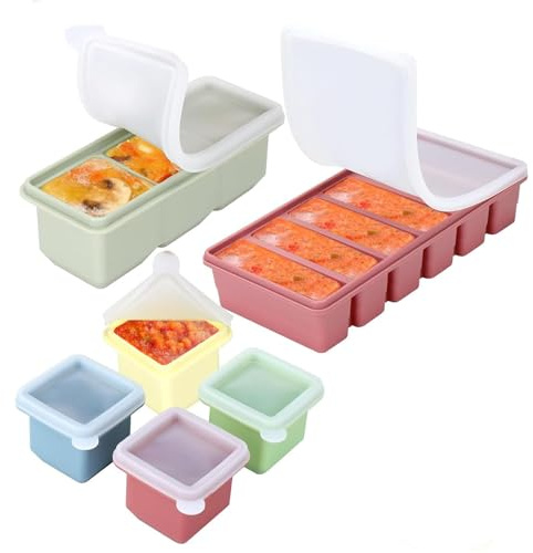 LMSAWK 6 Pezzi Stampo Cubetti Riutilizzabili in Silicone Coperchio Set 4×125 ml Porzioni Singole, 3×125 ml Multiforma & 6×100 ml Contenitori Congelamento, Senza BPA per Alimenti Liquidi Zuppe