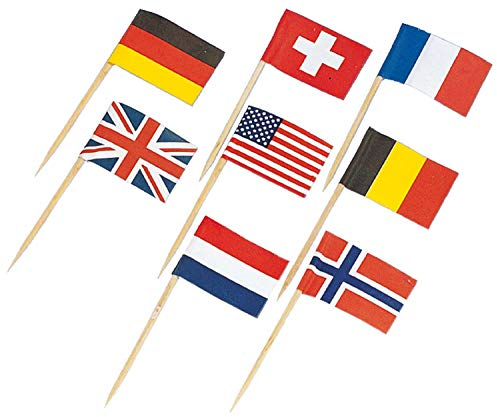 Amscan - 5310-30 Mini Piques Drapeaux - Modèle aléatoire - 6,5 cm, Coloré