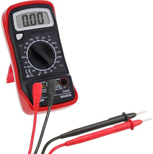 InLine Multimeter digital mit Temperaturfühler, Durchgangsprüfer, Spannungsmessung bis 600 V, kompaktes Messgerät für vielseitige Anwendungen, rot, 43117