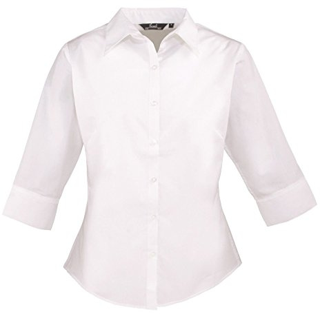 Premier Workwear Ladies 3/4 Sleeve Poplin Blouse White 26