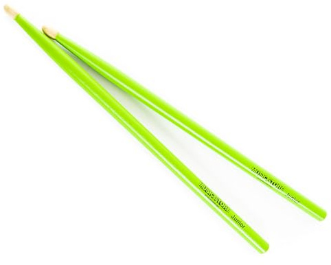 Music Store Drumsticks, Green, 33cm Length, 1.3cm Diameter, Olive Tip, Professional Feel, Robust Construction, Ideal for Beginners