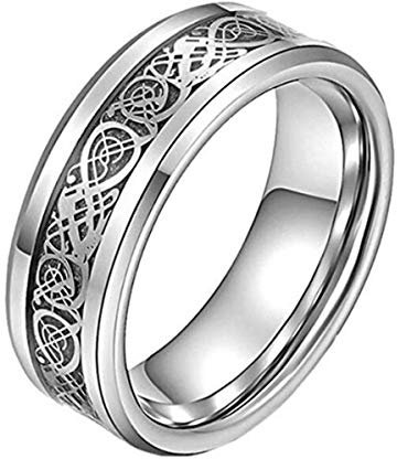 HIJONES Herren One Tone Silver Dragon Inlay Ehering Größe 54