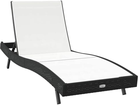 VIHHQGC Moderne Sonnenliege Schwarz Weiß 197x70x82 cm aus Poly-Rattan mit Verstellbarer Rückenlehne in 5 Positionen, wetterbeständig mit pulverbeschichtetem Stahlrahmen und atmungsaktivem