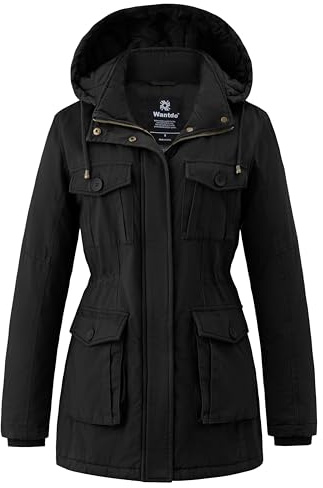 Wantdo Giacca Donna Invernale Antivento Cappotto con Cappuccio | Tasche 3D multiple,Cappuccio Rimovibile, Cerniera SBS,Polsini a Coste, Vita Regolabile,Giubbotto Donna Invernale,Outdoor