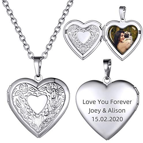 GoldChic Jewelry Personlised Heart Locket For Mum Grandmother, Platinum Photo Necklace Keepsake Gifts For Women
