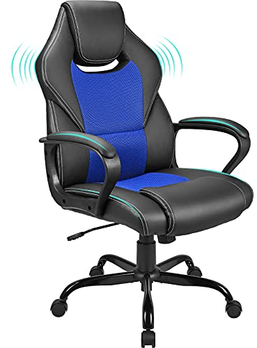 BASETBL Bürostuhl, Chefsessel, hohe Rückenlehne, Renn-Stil, ergonomischer Drehstuhl für Zuhause, Gaming, Business, Lendenwirbelstütze, PU-Leder, höhenverstellbar, langlebig, bequem, einfach zu