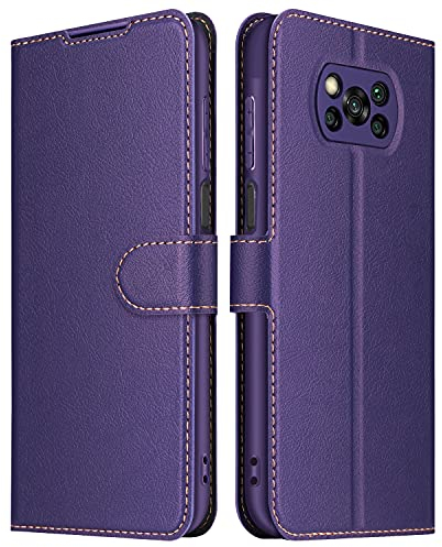 ELESNOW Hülle für Xiaomi Poco X3 NFC/Poco X3 Pro, Premium Leder Klappbar Wallet Schutzhülle Tasche Handyhülle mit [Magnetisch, Kartenfach, Standfunktion] für Xiaomi Poco X3 NFC/Poco X3 Pro (Lila)