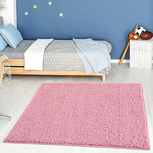 THE RUGS Living Room Rug - Shaggy Soft And Elegant Carpets For The Bedrooms And Kitchen, Easy To Clean, Many Different Sizes (120x120 cm, Pink)