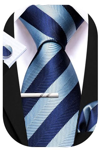 Barry.Wang Herren Krawatte Set Seiden-Geschäfts-Streifen Plaid-Krawatten-Set mit Taschentuch Manschettenknopf für Hochzeit Formell