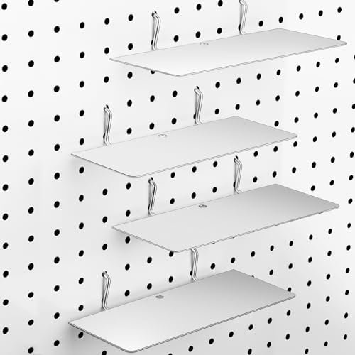 4 Stück Stecktafel-Regale, Pegboard-Organizer, Regale, Stecktafel-Zubehör für Bastelzimmer, Zuhause, Garage, Kinderzimmer, Stahlablage für die Organisation von Werkzeugen (Silber, 25.4x10x10 cm)