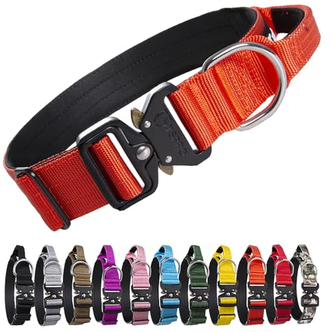 TSPRO Premium Hundehalsband mit Griff Dickes Verstellbares Taktisches Hundehalsband Schwere Ausführung Schnellverschluss Metallschnalle für Mittelgroße bis Große Hunde (Orang L)