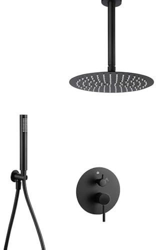Kibath Grifo De Ducha Empotrada Monomando Oso Equipo de Techo Acabado Negro Mate Fabricado en latón