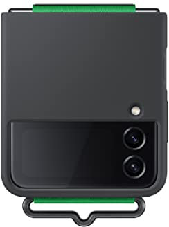 Samsung Custodia con cinturino in silicone per Galaxy Z Flip 4, custodia protettiva per telefono con impugnatura, finitura opaca, superficie morbida, design portatile, versione USA, nero