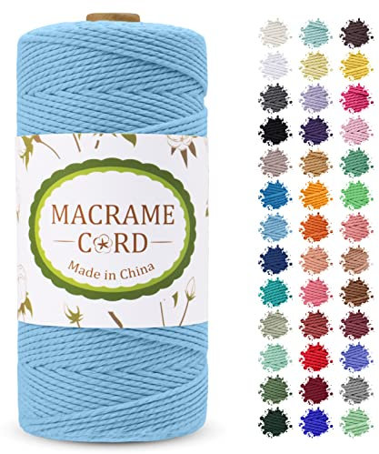 LEREATI Corda Macrame 2mm x 200m, Filo Macrame Cordoncino Cotone Naturale Spago Colorato, Cordino per Borse Uncinetto, Arazzo da Parete, Fai da Te Artigianato, Decorazioni (Cielo Blu)