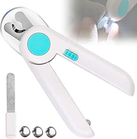 Katze Nagelknipser - Sicherheits Nagelknipser mit Led Licht und Spritzfest Schutzvorrichtung für Katzen Hunde, Krallenschere Katzen, Profi Pet Krallenschere für Mittlere Kleine Haustiere
