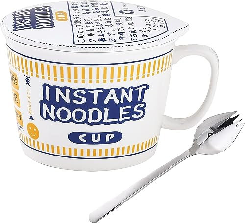 34 OZ Ceramic Ramen Bowl with Lid Instant Ramen Noodle Bowl Large Soup Bowl with Handle, Ramen Lovers Gift, Red (Blue)