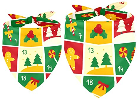 2 Pack Hund Bandana Weihnachten Adventskalender Plaid Muster Mädchen Junge Lätzchen Hundeschal Halstuch Zubehör für kleine mittelgroße große Hunde Welpe Katze Haustier