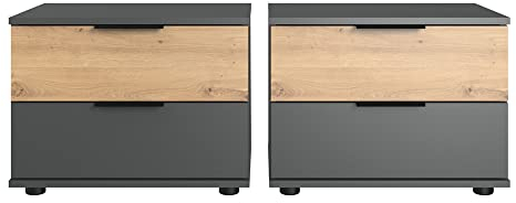Lomadox Schlafzimmer Nachtschrank Nachttisch 2er Set in Graphit mit Artisan Eiche Nb., B/H/T je ca. 52/40/38 cm