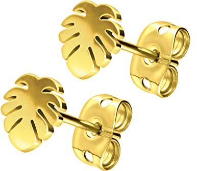 FILANGO 1 Paar Titan Ohrstecker PALMENBLATT MONSTERA BLATT Ohrring Schmuck Goldfarben