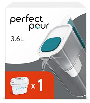 Aqua Optima Perfect Pour Caraffa Filtro Acqua e Cartucce Filtro Acqua 1 x 30 Giorni Evolve+, capacità 3,6 litri, per Riduzione di Microplastiche, Cloro, Calcare e Impurità, Blu