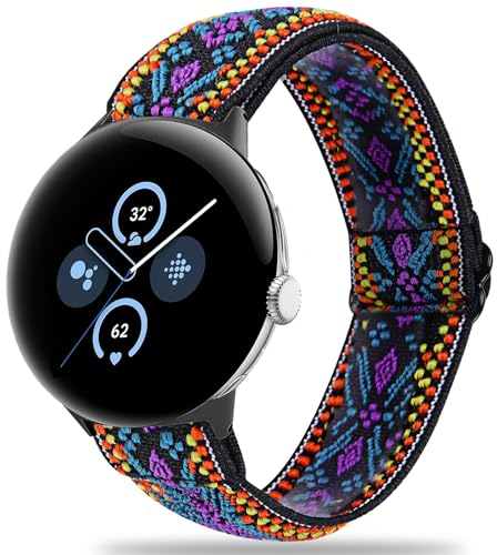 Miimall Nylon Armbänder Kompatibel mit Google Pixel Watch 2/1 Armband, Dehnbar Verstellbar Solo Loop Braided Strap Nylon Stoff Ersatzarmband für Google Pixel Watch 2/1 -C