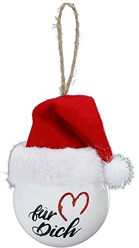 Inge-glas Weihnachtskugel aus Glas | Schmuckkugel 6cm mit Weihnachtsmütze und Spruch | Geschenk Weihnachten (Für Dich)