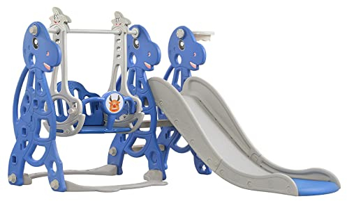 NAIZY Tobogán para niños 4 en 1 para Interiores Tobogán Multifuncional con aro de Baloncesto y Columpio Tobogán de jardín Plegable a Partir de 1 año Tobogán Divertido de hasta 50 kg, 175x140x115cm