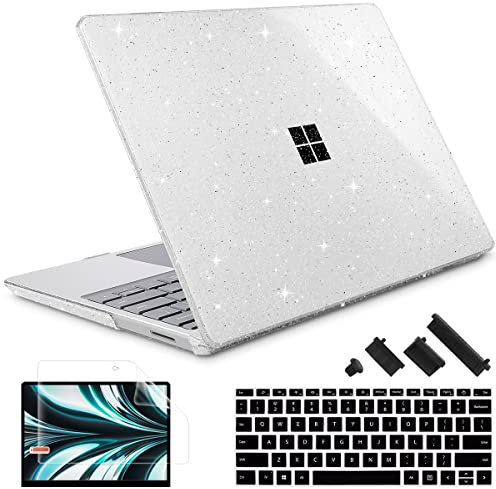 Lepeoac Compatible with 12.4 inch Microsoft Surface Laptop Go 3 Go 2 Go 1 Models: 1943 2013（2023 2022 2020 Release, Plastic Hard Shell Case with Keyboard Cover & Screen Protector, Sparkly Clear
