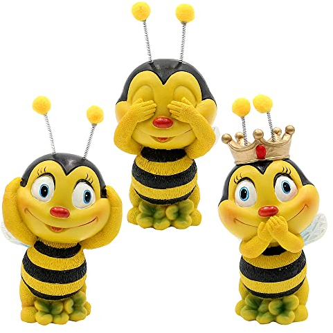 Dekofigur Bienen 3er Set, Motiv: Nicht sehen, Nicht hören, Nicht sprechen, Gartendeko, Polyresin, Größe: L/B/H ca. 5 x 6 x 12 cm