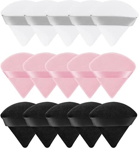 CUHZA 15er-Pack Dreieckige Make-up-Puffs, Gesichtsschwamm-Puffs, waschbare, wiederverwendbare Schwamm-Puffs für losen Puder oder Foundation, Pink, Schwarz und Weiß
