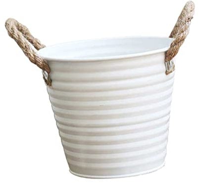 Gogogmee Vintage Iron Flowerpot Bucket Rope Handles Garden Plant Pot for Floral Arrangements and Home Decor Planter for Room Bedroom and Garden Use