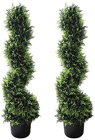 AUMMOOH 99 cm Buchsbaum Künstliche Zeder Spirale Formschnittbäume - Dekorative Fake Greenery in Pflanztöpfen für Veranda, Gehweg im Freien, Eingangsdekoration, 2 Stück
