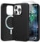 SURPHY Faux Leather Case for iPhone 15 Pro Case with Screen Protector, Premium PU Leather Compatible with MagSafe [Metallic Buttons & Microfiber Lining] Cover for iPhone 15 Pro 6.1 inch, Black