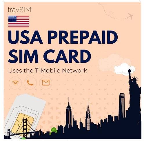 travSIM USA SIM Karte (T-Mobile Netz) | 50GB Mobile Daten mit 4G / 5G Geschwindigkeiten | SIM Karte für die USA mit Unbegrenzten Gesprächen & SMS in den USA | US SIM Karte 7 Tage Gültig