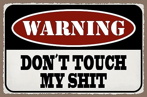 AGDeko® Schild aus Holz 12x18cm Warning don´t touch my shit zum Aufhängen oder Stellen Raum Dekoration