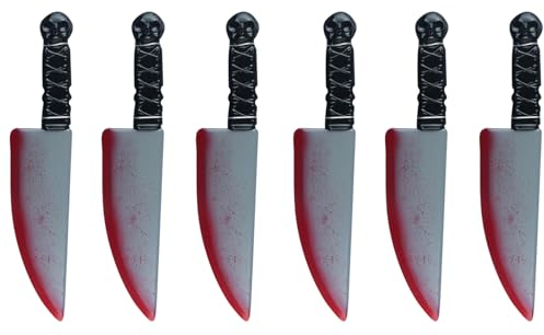 Lot de 6 faux couteaux ensanglantés en plastique 38 cm