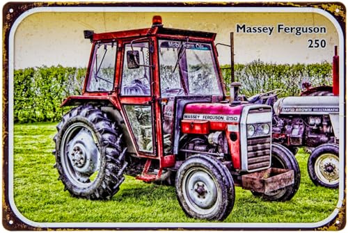 LUCKYLINDE - Blechschild passend für Massey Ferguson Fans - Retro Oldtimer Traktor Schild, Werkstatt, Garagen Deko (20 x 30 cm)