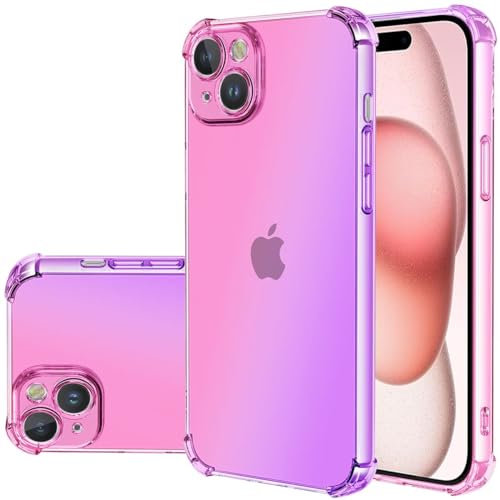 Gufuwo Custodia per iPhone 15 Case 6.1, per Apple 15, Copertura Morbida in TPU Sfumato - Antigraffio Ultra Sottile con Protezione Antishock Cover per iPhone 15 Rosa/Viola