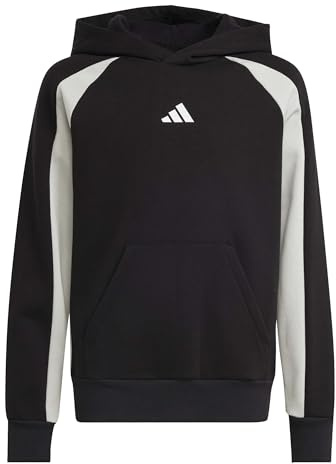 adidas Unisex Kinder Seasonal Essentials Colorblock Fleece Hoodie, Black/Wonder Silver/White, 15-16 Years