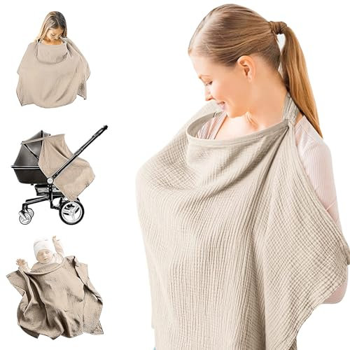 Breastfeeding Cover Nursing Cover, Breastfeeding Cover, Nursing Cover for Baby Breastfeeding, Breast Feeding Coverall with Adjustable Strap, Breastfeeding Lightweight (Khaki)