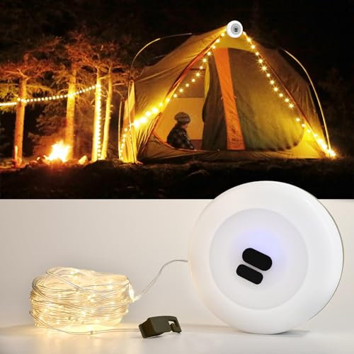 iodoo Wasserdichte Tragbare Verstaubare Lichterkette für den Außenbereich, Camping Lichterkette, Perfekt für Outdoor-Zeltstimmung, Wiederaufladbaren Anpassbarem Farbwechsel (Warmes-Licht)