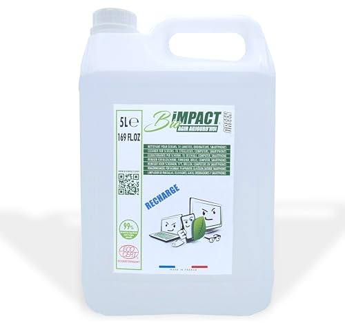 Recharge pour Nettoyants écrans et Lunettes - Bidon de 5L - Format économique - Fabrication Française - Naturel certifié par Ecocert