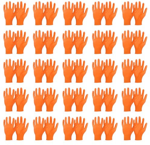 PATIKIL Disposable Industrial Nitrile Gloves, 50 Pcs Small Mechanic Glove 8-mil Thick with Diamond Texture Latex Free Powder Free for Garden Household, Orange