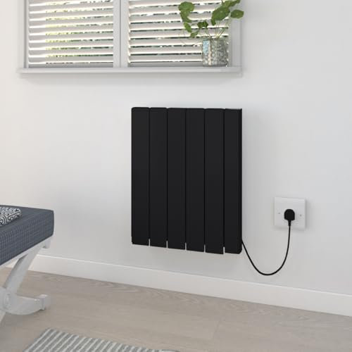 Warmehaus 1500W Electric Ceramic Radiator with Smart WIFI Connection, 5 Fins Portable Electric Heater, Daily & Weekly Timer Function,OPen Window Function, Aluminium Free Standing or Wall Mounted Black