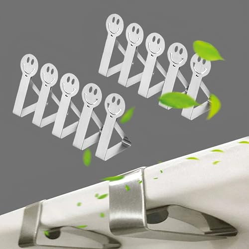 10 Stück Smiley Tischdeckenklammern für Draußen, Edelstahl Aufsteigen Tischdeckenbeschwerer, Tischdecke Outdoor Tischdeckenhalter, Tischklammern Outdoor, Dekostange, Bewegung Tischklemme (Silber)