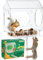 Enhon Fenster Eichhörnchen Futterspender Acryl Eichhörnchen Futterspender für draußen Winter mit starken Saugnäpfen & Leitern, Sichere Lustige Streifenhörnchen Futterstation Futterunterstand für