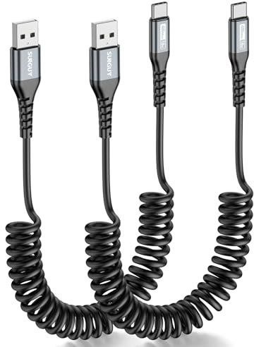 SUNGUY Câble USB C Spiralé, [2 pièces 0,4m-1m] Câble USB A vers USB C Câble de charge rapide Câble de données de Type C de voiture Android pour iPhone 16/15 Pro Max, Galaxy S24 S23 S22, Mi9/8