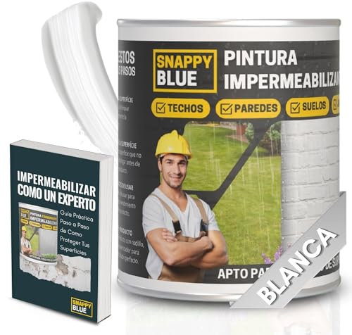 [8L] Revestimiento Sellador Impermeabilizante Híbrida con Poliuretano, Pintura Impermeable Definitivo Terrazas, Techos y Exteriores, Protección Fugas Goteras, Transparente + 3Colores (Blanco, 8 l)