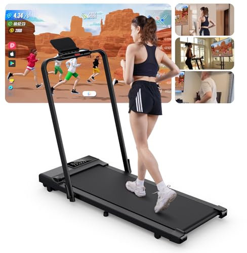 Lacuffy 2-in-1 Walking Pad Geeignet für High-Tech-Geräte, 12 km/h Raceable Laufband Klappbare, Max 136 kg Laufband Schreibtisch, Laufband für Zuhause mit APP-Steuerung & Multi-Runner-Rennen