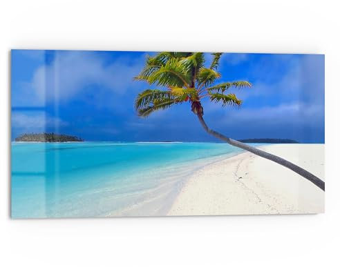 DEQORI Panel posterior de cocina de cristal, diseño de isla paradisíaca, 80 x 40 cm, pared trasera para baño o cocina, protección contra salpicaduras para cocina y baño, decoración moderna para